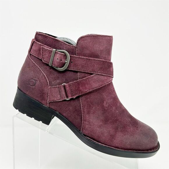 Born Women's Burgundy Red Purple Suede Ankle Boots Size 8M Boho Casual Buckle - Picture 1 of 14